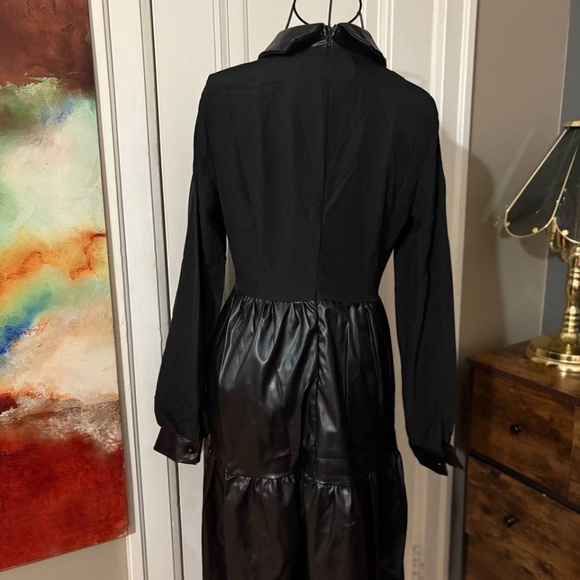 Black Faux Leather & Cotton Blend Gothic Dress – Size S (Never Worn) - Picture 2 of 3